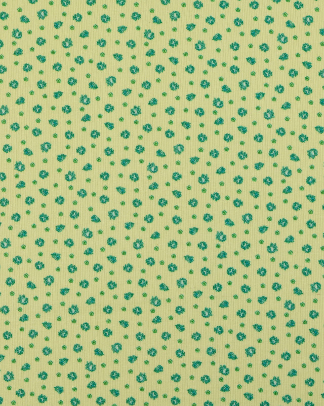 Tissu Velours Milleraies Vert Pistache Petites Fleurs - Mercerine
