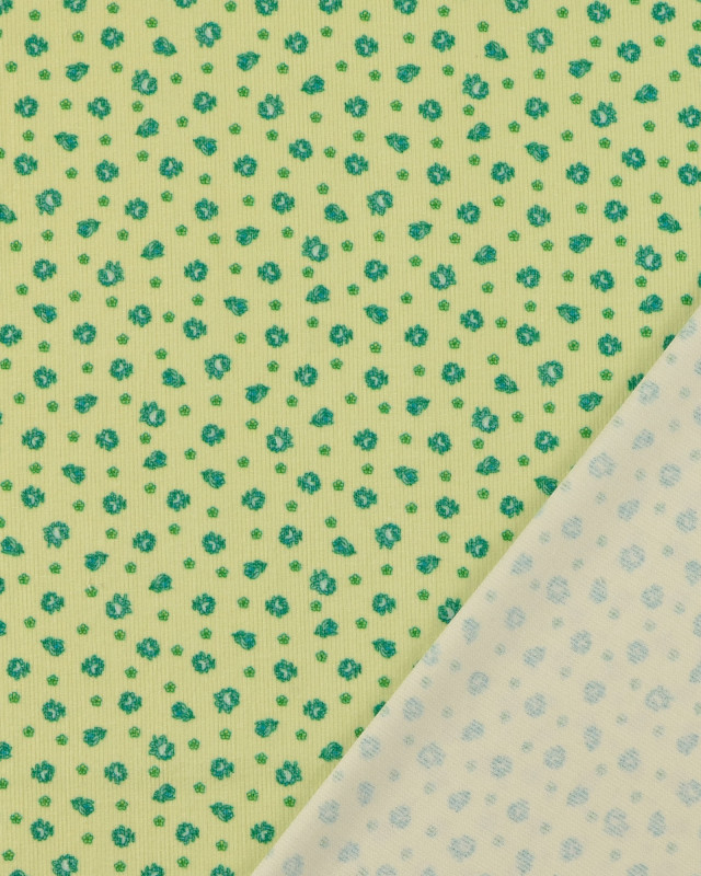 Tissu Velours Milleraies Vert Pistache Petites Fleurs - Mercerine