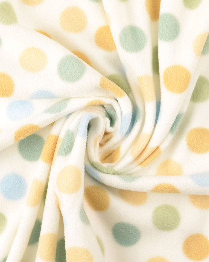 Tissu Polaire Ecru Pois Bleu et Vert - Mercerine