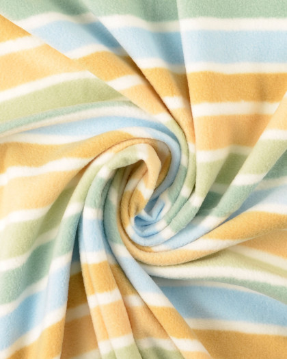 Tissu Polaire Ecru à Rayures Bleu Vert - Mercerine