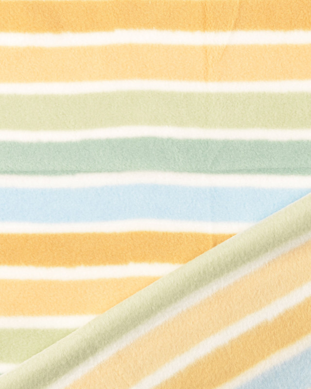 Tissu Polaire Ecru Rayures Bleues et Vertes - Mercerine