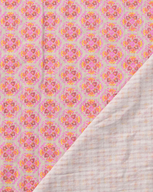 Tissu Coton Gaufré Floral Indien Mauve - Mercerine