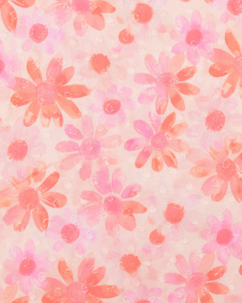 Voile de Coton Fleuri Plumetis Corail Mauve - Mercerine