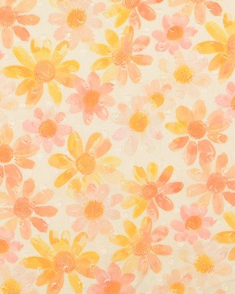 Voile de Coton Fleuri Plumetis Rose Orange - Mercerine