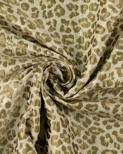Tissu Jacquard Léopard Lurex Vert Kaki - Mercerine
