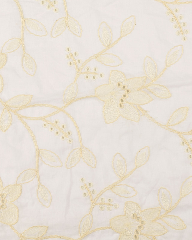 Tissu Voile de Coton Brodé Fleuri Blanc - Mercerine