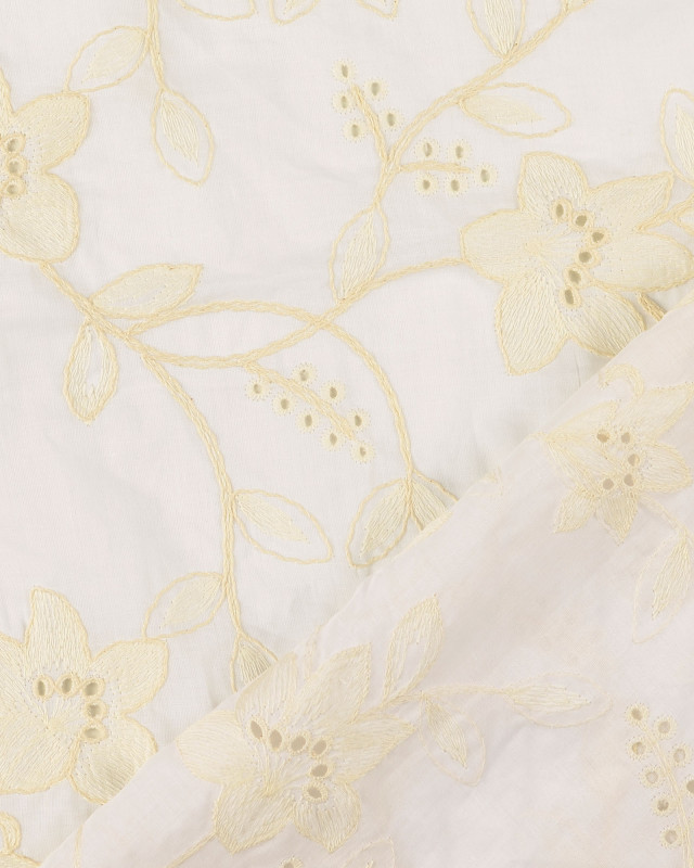 Tissu Voile de Coton Brodé Fleuri Blanc - Mercerine