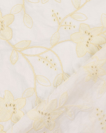Tissu Voile de Coton Brodé Fleuri Blanc - Mercerine