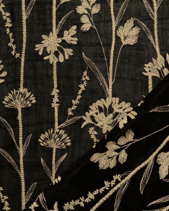 Voile de Lyocell Mélangé Motif Floral Bordé Noir - Mercerine