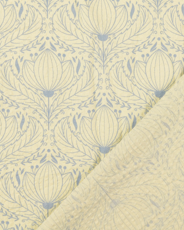 Tissu Seersucker Imprimé Floral Bleu - Mercerine