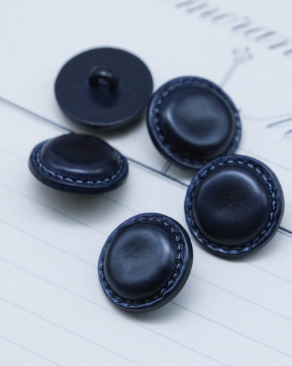 Bouton à coudre : bleu marine effet cuir à pied - Mercerine