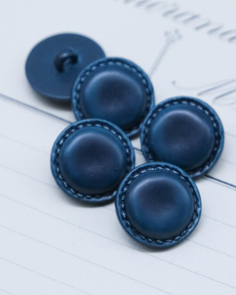 Bouton à coudre : bleu canard effet cuir à pied - Mercerine