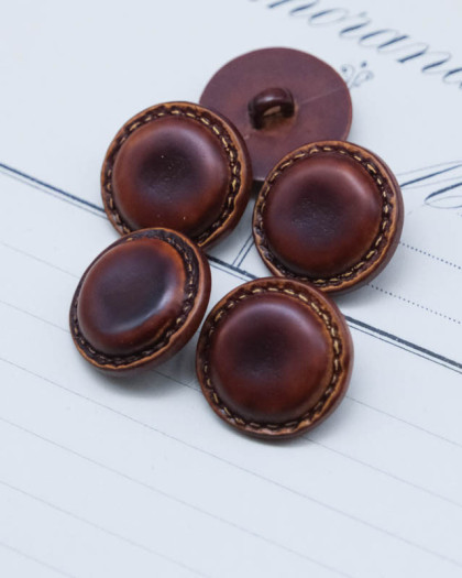 Bouton à pied effet cuir marron 20mm - Mercerine