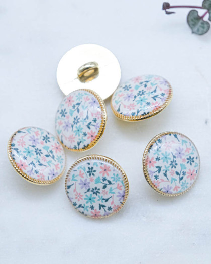 Bouton bombé motif florale à pied doré 15mm - Mercerine