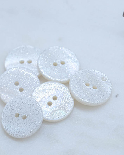Bouton nacre paillette argent 2 trous 15mm - Mercerine