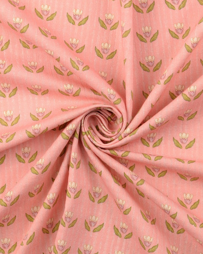 Tissu Coton Gaufré Rose Motif Fleuri - Mercerine