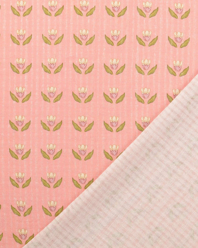 Tissu Coton Gaufré Rose Motif Fleuri - Mercerine