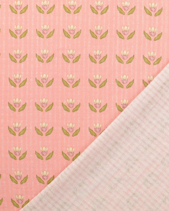 Tissu Coton Gaufré Rose Motif Fleuri - Mercerine