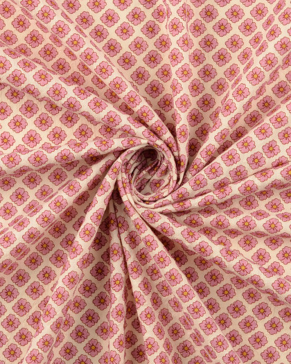Tissu Coton Gaufré Petites Fleurs Roses - Mercerine