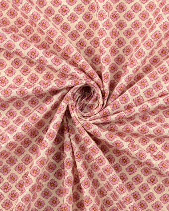 Tissu Coton Gaufré Petites Fleurs Roses - Mercerine