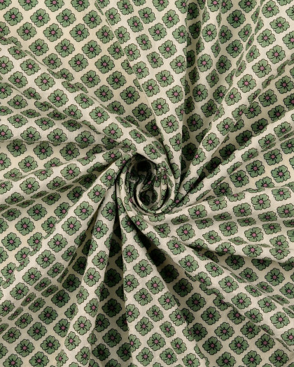 Tissu Coton Gaufré Petites Fleurs Vertes - Mercerine