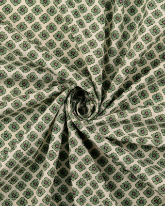 Tissu Coton Gaufré Petites Fleurs Vertes - Mercerine