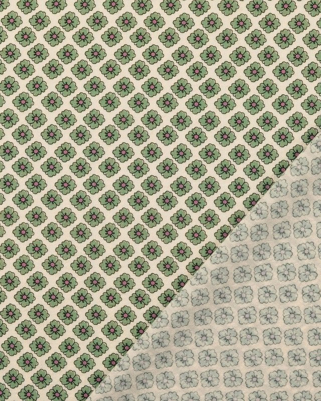 Tissu Coton Gaufré Petites Fleurs Vertes - Mercerine