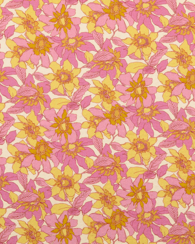 Tissu Coton Gaufré Fleuri Rose - Mercerine