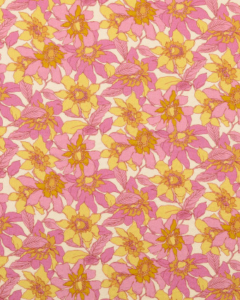 Tissu Coton Gaufré Fleuri Rose - Mercerine