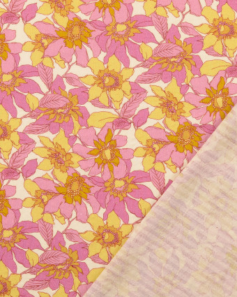 Tissu Coton Gaufré Fleuri Rose - Mercerine