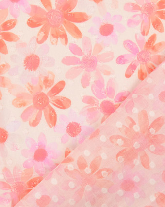 Voile de Coton Fleuri Plumetis Corail Mauve - Mercerine
