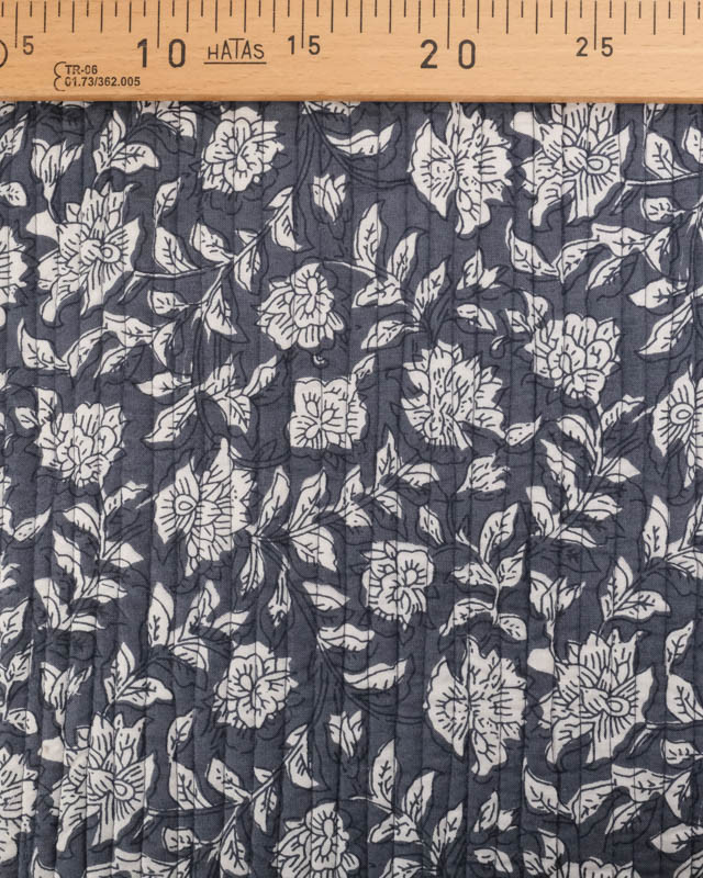 Tissu Matelassé Indien Motif Fleuri Bleu Gris - Mercerine