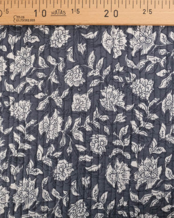 Tissu Matelassé Indien Motif Fleuri Bleu Gris - Mercerine