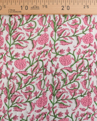 Tissu Matelassé Indien Motif Floral Rose et Blanc - Mercerine