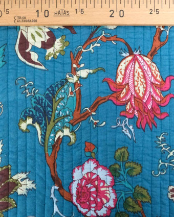 Tissu Matelassé Indien Motif Floral Turquoise - Mercerine