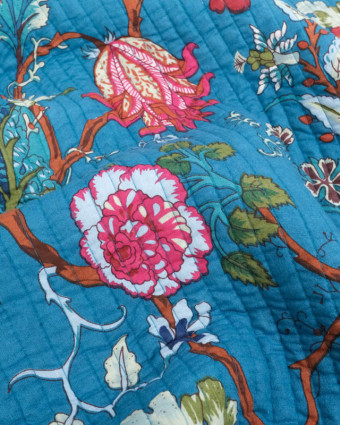 Tissu Matelassé Indien Motif Floral Turquoise - Mercerine