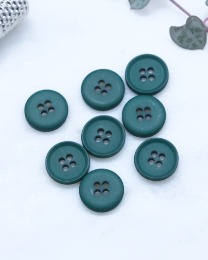 Bouton polyester plat 4 trous mat vert 11mm