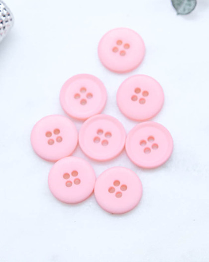 Bouton polyester plat 4 trous mat rose 11mm - Mercerine