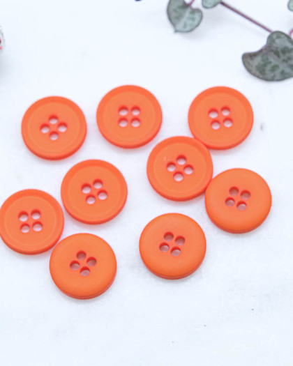 Bouton polyester plat 4 trous mat orange 11mm - Mercerine