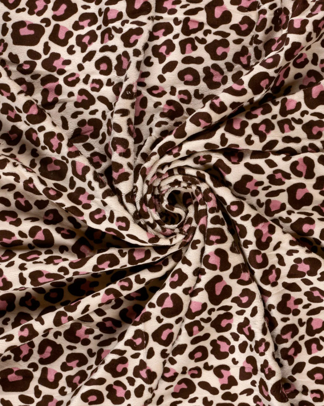Tissu Nicky Velours  Léopard Rose et Cacao - Mercerine