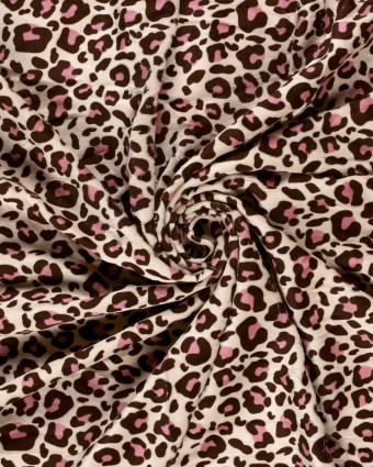 Tissu Nicky Velours  Léopard Rose et Cacao - Mercerine