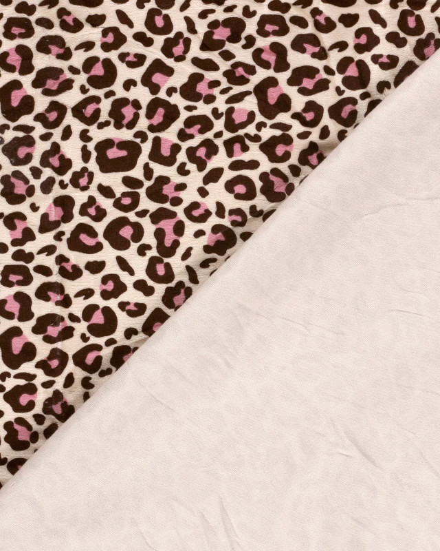 Tissu Nicky Velours  Léopard Rose et Cacao - Mercerine