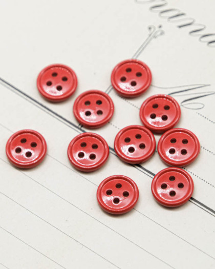 Bouton nylon plat 4 trous rouge 10mm - Mercerine