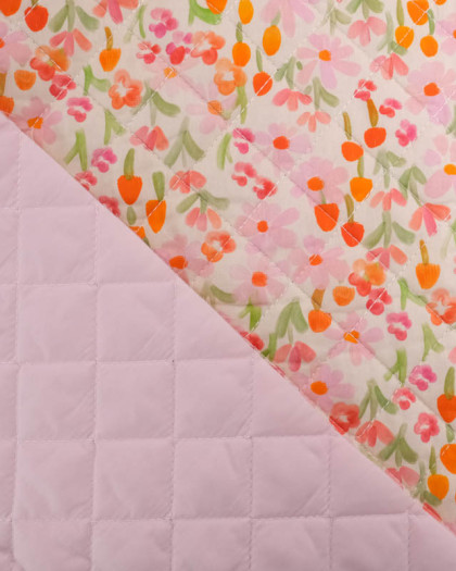 Tissu Matelassé Double Face Petites Fleurs Rose - Mercerine