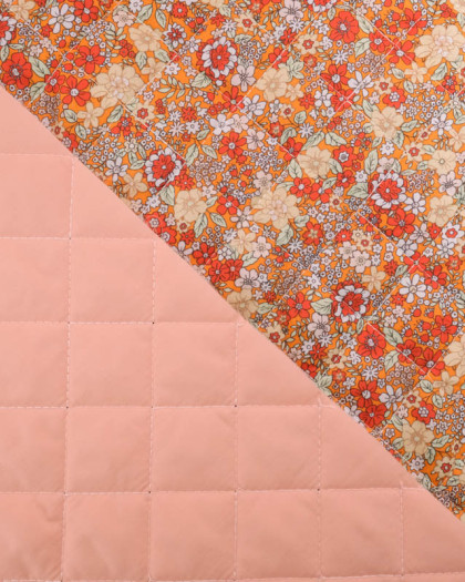 Tissu Matelassé Double Face Champêtre Orange Pêche  - Mercerine