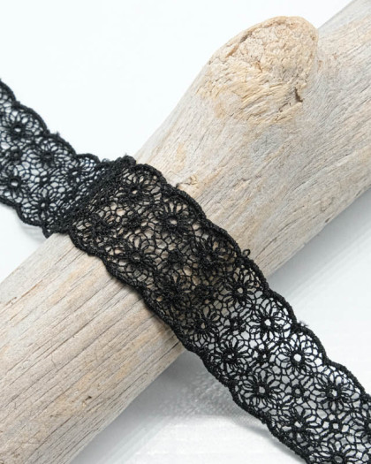 Ruban Dentelle Fleurie Noire 27mm - Mercerine