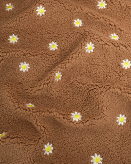 Tissu Sherpa Taupe Fleur Bordée Jaune - Mercerine
