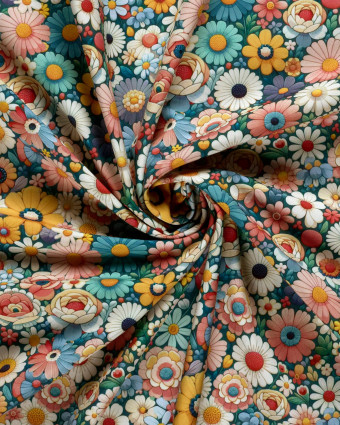 Tissu Softshell Motif 3D Fleuri Multicolore - Mercerine