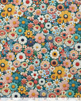 Tissu Softshell Motif 3D Fleuri Multicolore - Mercerine