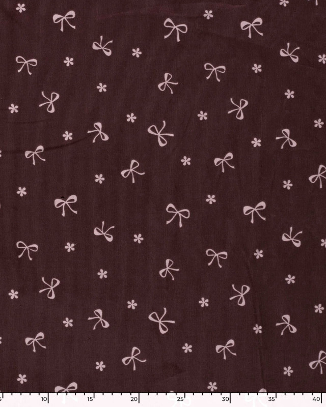 Tissu Velours Milleraies Prune Petits Nœuds Roses - Mercerine